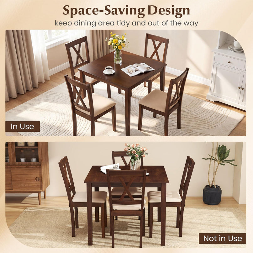 Giantex Dining Table Set for 4 | Square Kitchen Table Set w/ 4 Upholstered Chairs