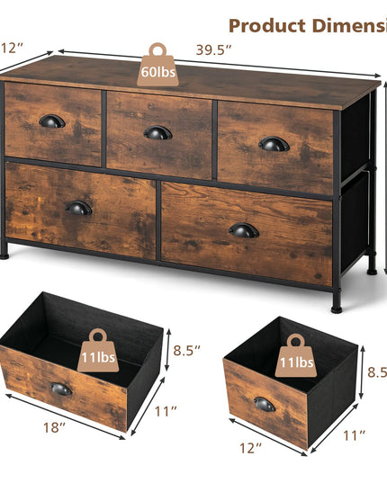 Giantex Dresser for Bedroom, Chest of Drawers with Wood Top Retro Storage Cabinet