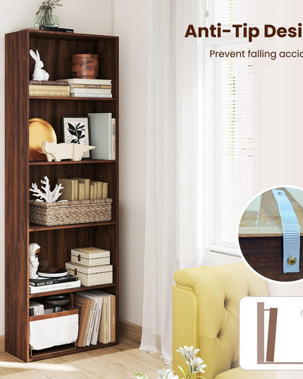 Giantex Tall Bookcase with 5 Open Compartments for Living Room