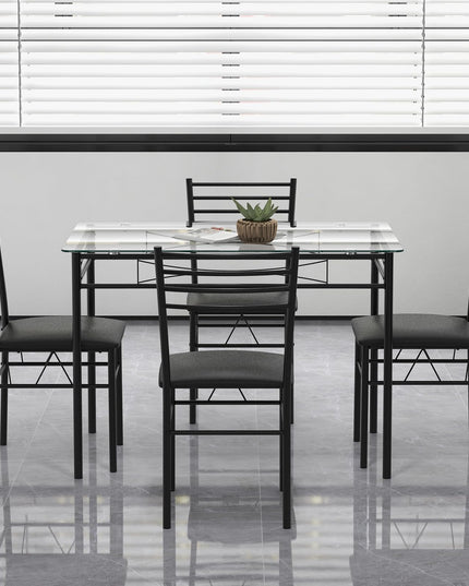 Giantex 5 Piece Dining Table Set, Kitchen Dining Set with Tempered Glass Table Top and 4 Upholstered Chairs (Black)