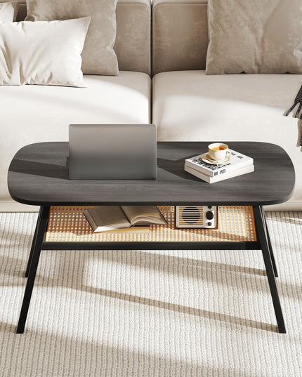 Giantex 2-Tier Mid Century Modern Rattan Coffee Table
