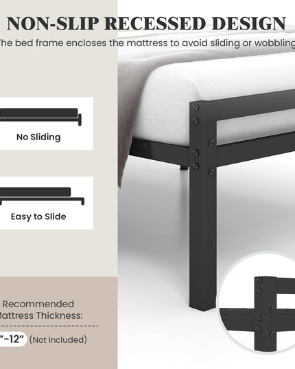 Giantex Bed Frames with Vintage Headboard, Metal Mattress Foundation for Storage