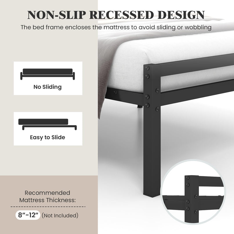 Giantex Bed Frames with Vintage Headboard, Metal Mattress Foundation for Storage