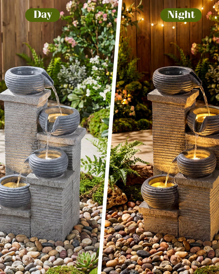 Giantex 23 Inch Cascading Bowls Waterfall Fountain with Warm LED Lights & Pump (4-Tier)