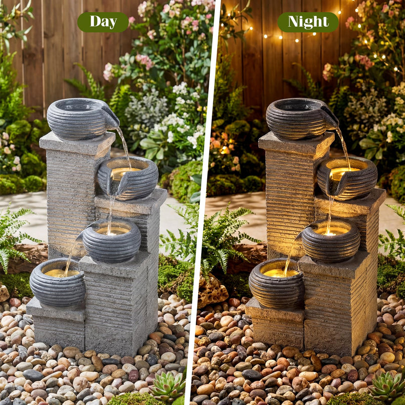 Giantex 23 Inch Cascading Bowls Waterfall Fountain with Warm LED Lights & Pump (4-Tier)