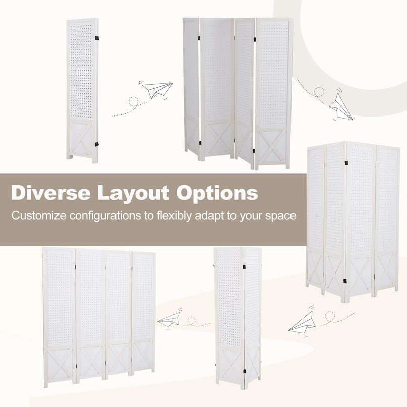 Giantex 4/6 Panel Pegboard Room Divider | 5.6FT Folding Privacy Screen with Peg Board Storage