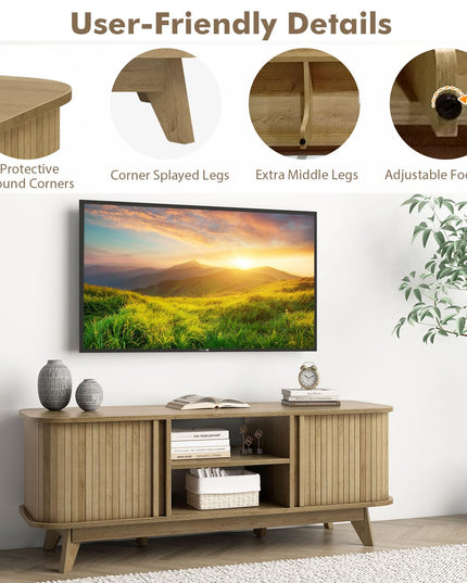 Giantex TV Stand for 55-Inch TV, Entertainment Center with Dual Sliding Doors, Enclosed Cabinets, Adjustable Shelf