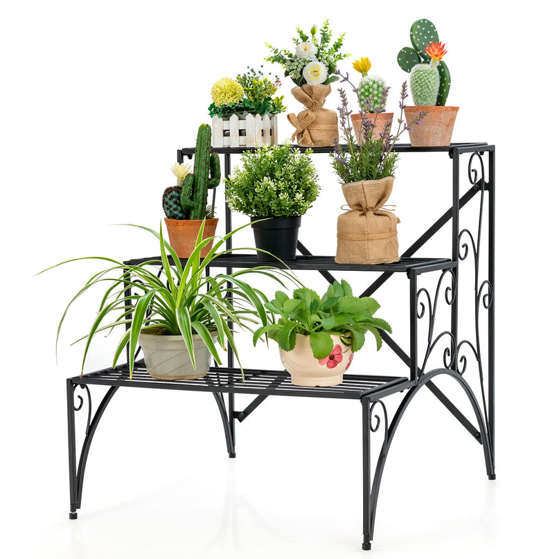 Giantex 3 Tier Metal Plant Stand for Outdoor Porch Garden Patio Balcony