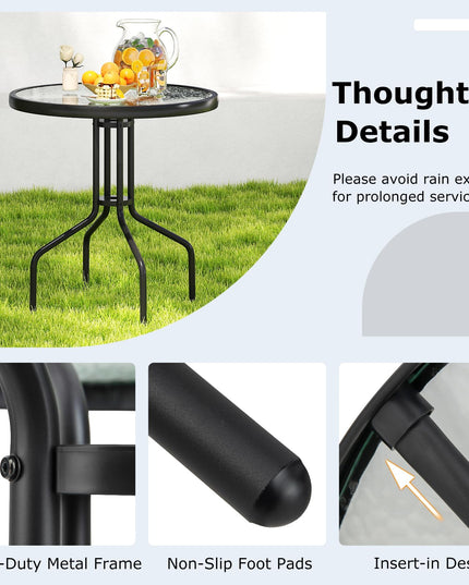 Giantex 27.5" Outdoor Bistro Table with Tempered Glass Tabletop & 1.57" Umbrella Hole