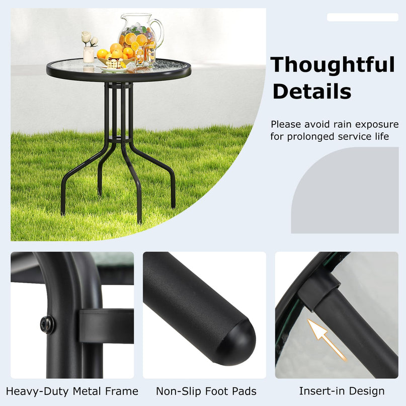 Giantex 27.5" Outdoor Bistro Table with Tempered Glass Tabletop & 1.57" Umbrella Hole