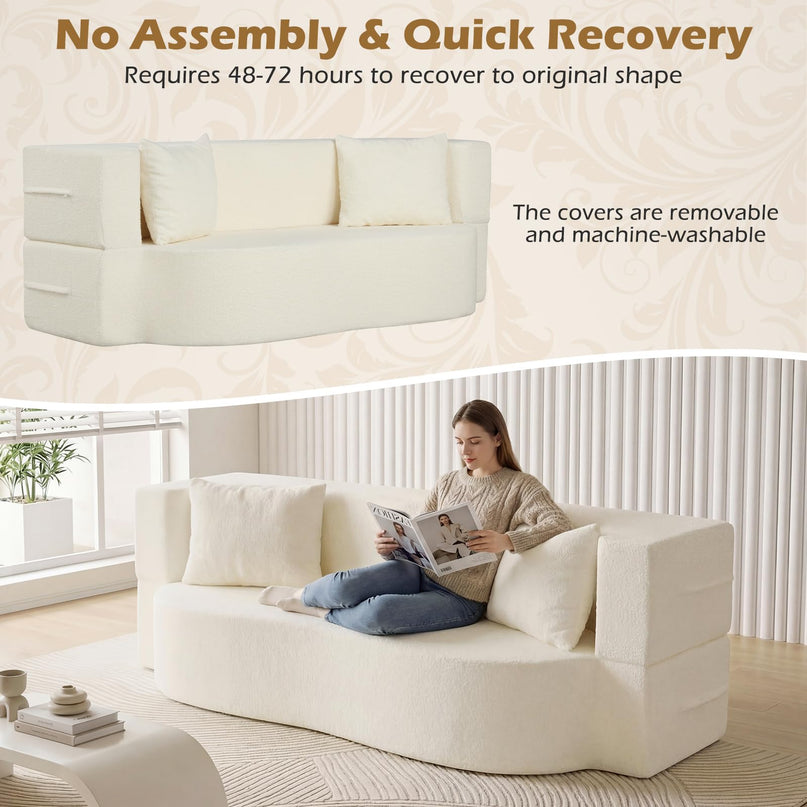 Giantex 75.5" Folding Sofa Bed with 2 Comfortable Pillows