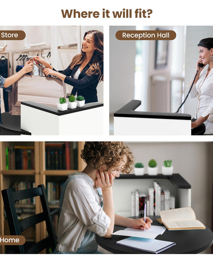 Giantex Reception Desk, Front Counter Desk with Lockable Drawer, Checkout Table with Round Tabletop