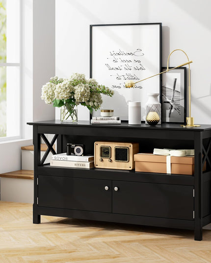 Giantex TV Stand with Power Outlet for TVs up to 50 Inch, Entertainment Center with 2-Door Cabinet