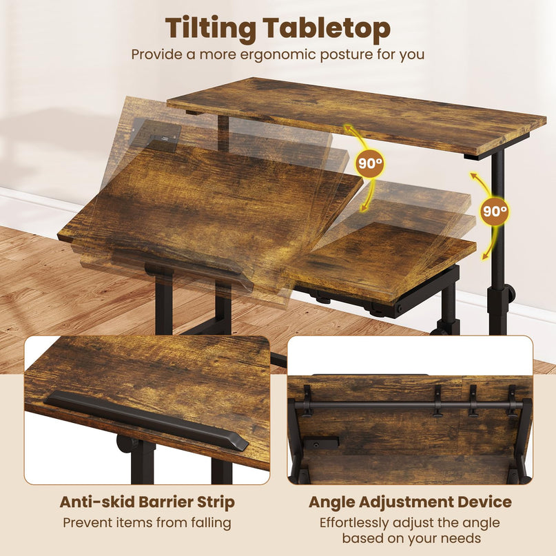 GIANTEX Mobile Standing Desk Adjustable Rolling Computer Desk