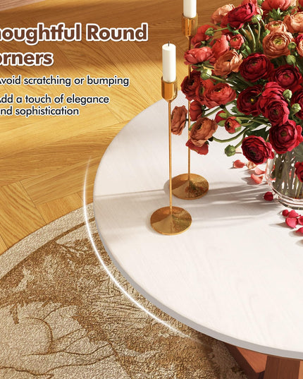 Giantex Round Dining Table, 36” Kitchen Table with Base, Solid Rubber Wood Frame, Breakfast Table for 4 People