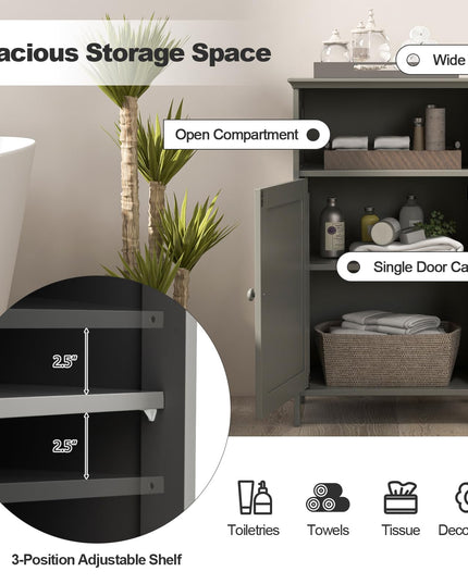 Giantex Bathroom Floor Storage Cabinet - Side Cabinet with Open Compartment, 3-Position Adjustable Shelf