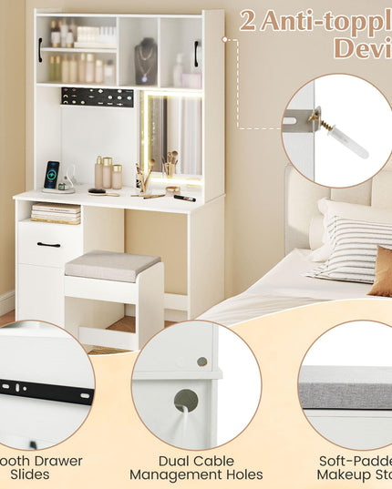 67" LED Vanity Desk with Lighted Mirror for Bedroom