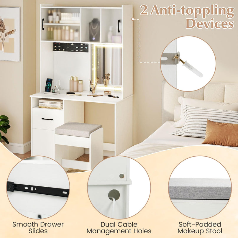 Coiffeuse LED de 67 pouces avec miroir éclairé pour chambre à coucher