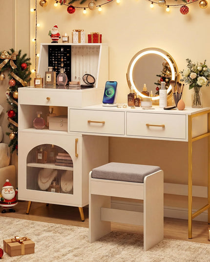 CHARMAID Vanity Desk with Charging Station Jewelry Organizer