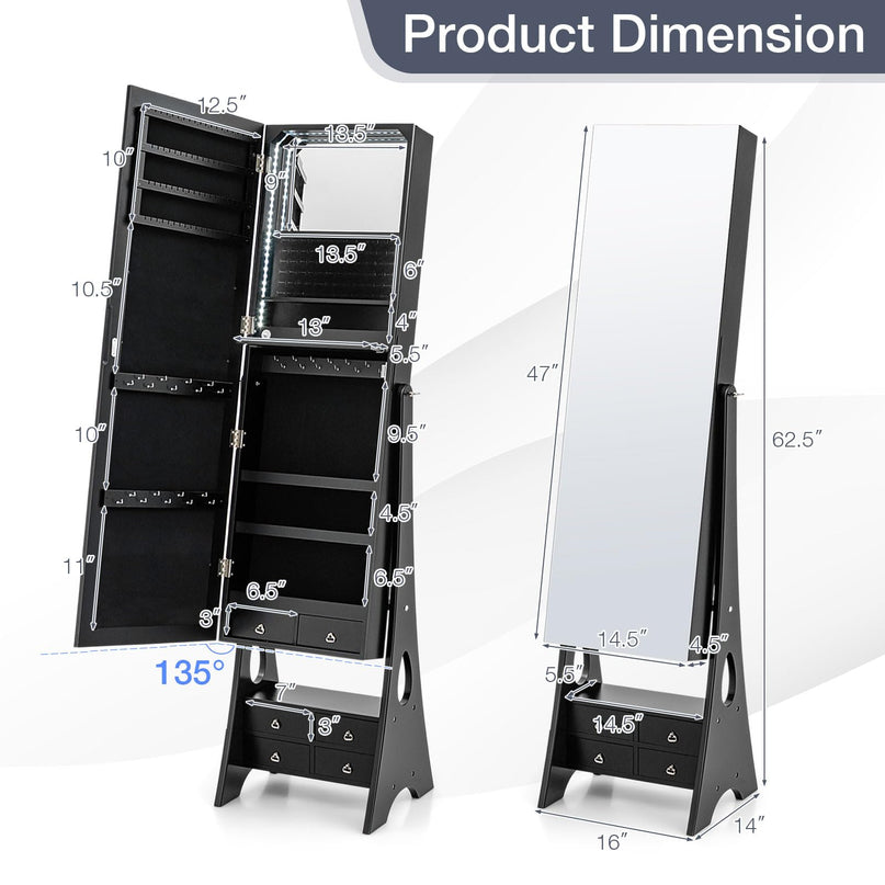 Jewelry Cabinet with LED Light Strip, Black - Giantex