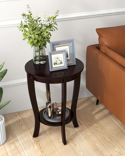 Giantex Round End Table with Storage Shelf Set of 2, Retro Nightstand with Solid Wood Legs, 24.5" Accent Table for Small Spaces