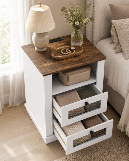 GIANTEX 2-Drawer Nightstand with Charging Station & Open Storage (1/2)