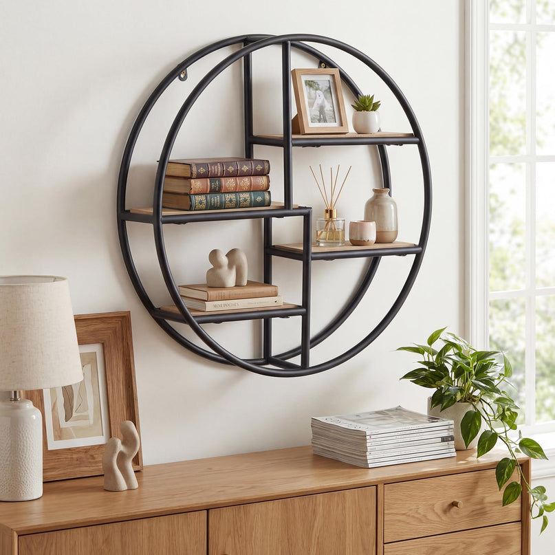 Giantex Industrial Style Round Wall Shelves for Living Room