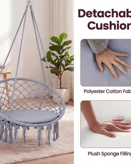 Giantex Hammock Chair Macrame Swing with Round Seat Cushion and Hardware Kit