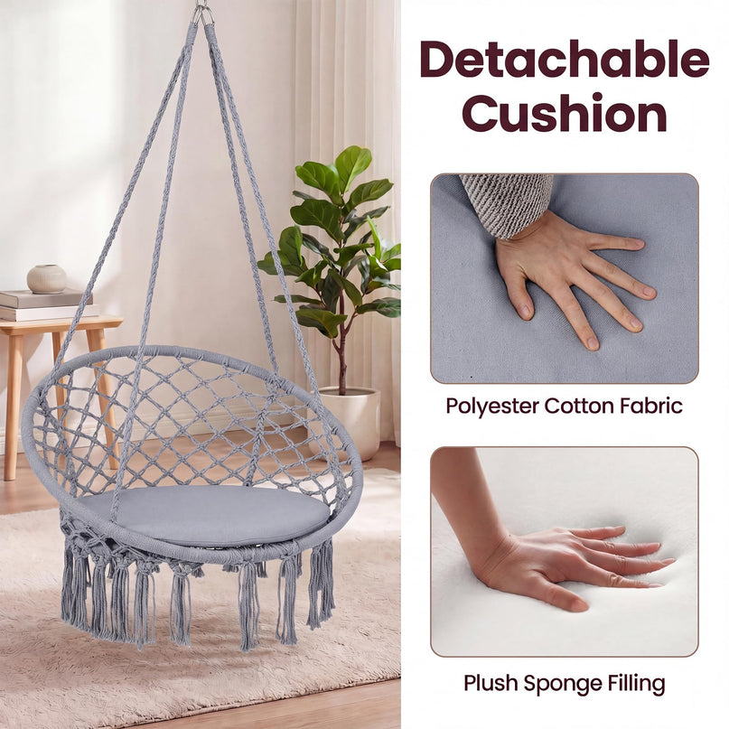 Giantex Hammock Chair Macrame Swing with Round Seat Cushion and Hardware Kit
