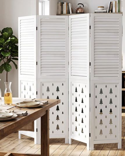 GIANTEX 67"H Folding Room Divider with Louvered Slats & Pine Tree Cutout