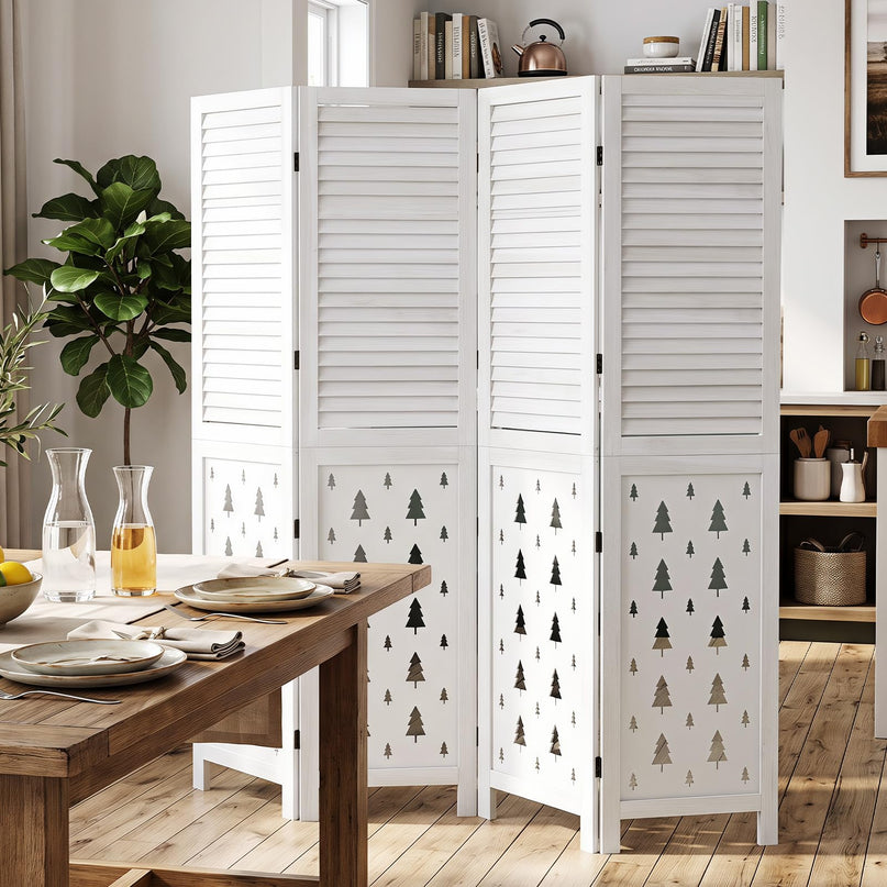 GIANTEX 67"H Folding Room Divider with Louvered Slats & Pine Tree Cutout