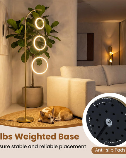 Giantex 71" Modern 3-Ring LED Floor Lamp | 3 Color Temperatures Tall Contemporary Light