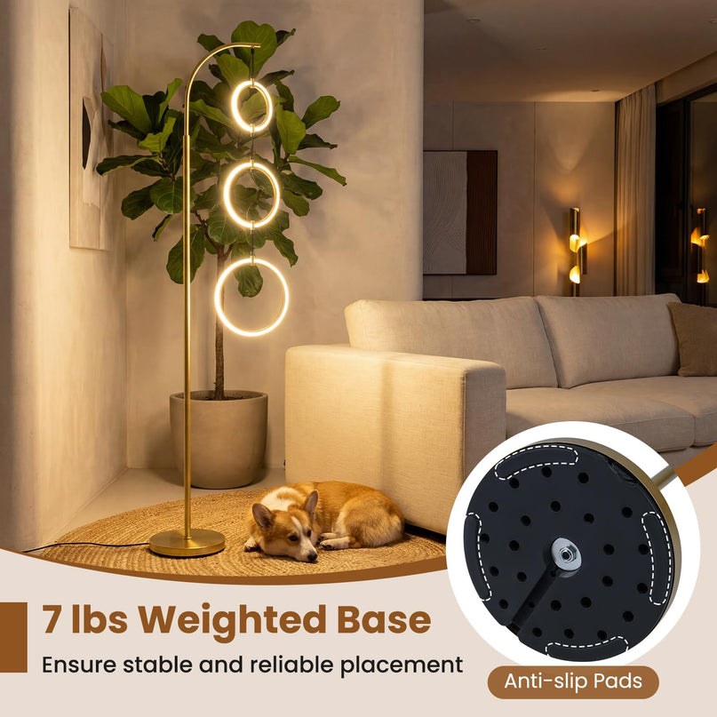 Lampadaire LED moderne Giantex 71" à 3 anneaux | Grand luminaire contemporain à 3 températures de couleur