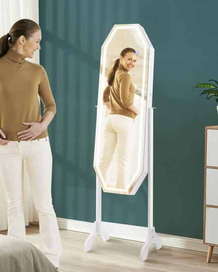 CHARMAID Jewelry Armoire with Full Length LED Mirror