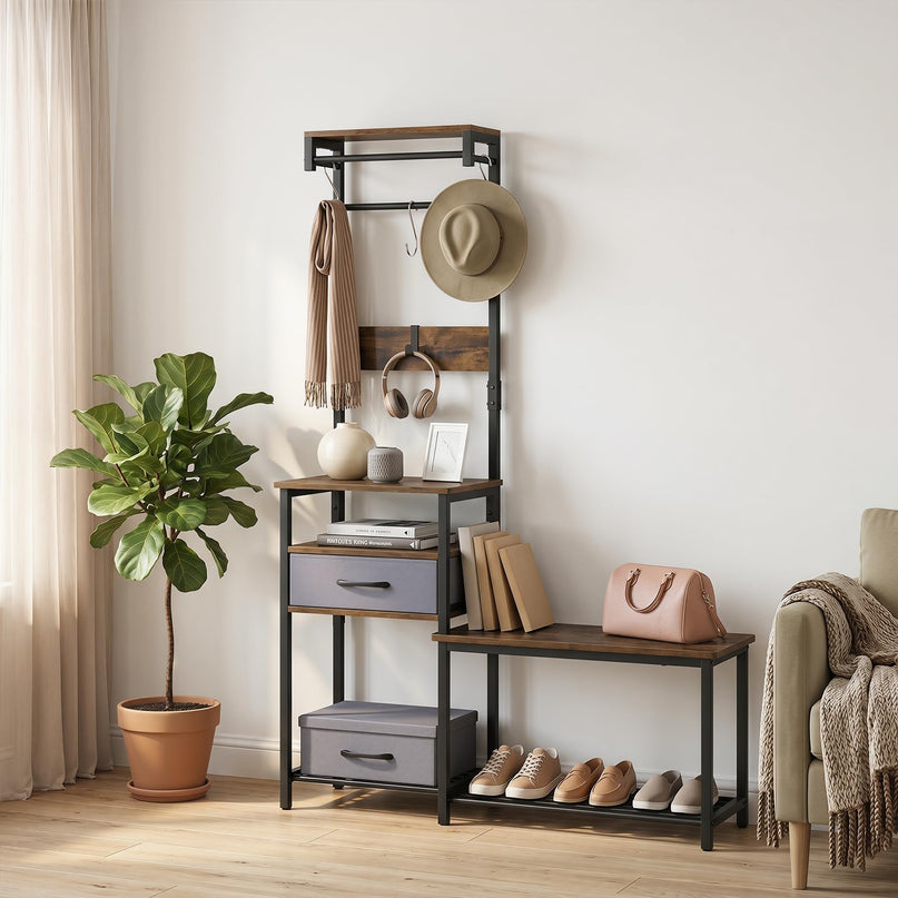 Giantex 7-in-1 Hall Tree with Bench and Shoe Storage