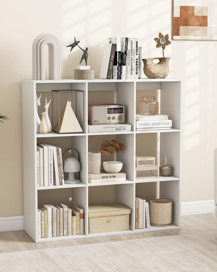 Giantex 9-Cube Bookcase, White Cubby Bookshelf w/Back Guardrail & Anti-Tipping Kits