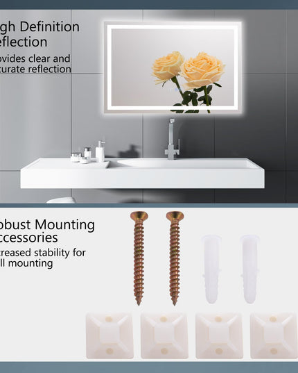 CHARMAID LED Bathroom Mirror - Lighted Vanity Mirror with Front and Backlight, 3 Lighting Colors, Adjustable Brightness