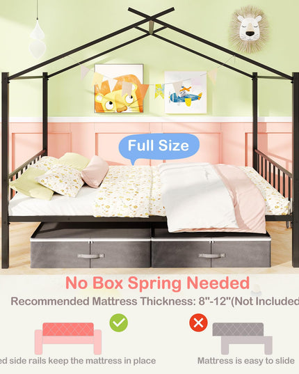 Giantex Metal Montessori Full Size House Bed with 2 Storage Drawers Noise Free