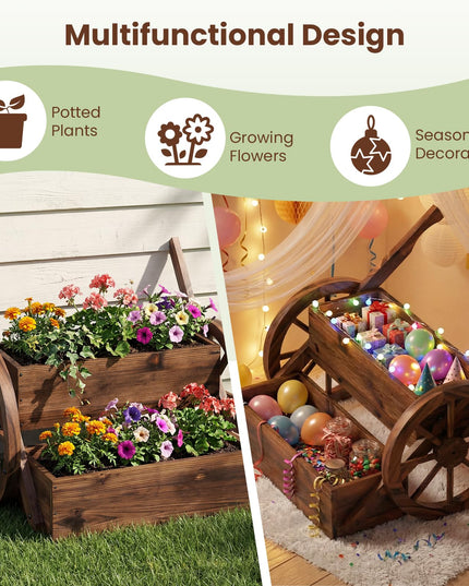 Jardinière en Bois Géante en Forme de Chariot pour Patio ou Balcon