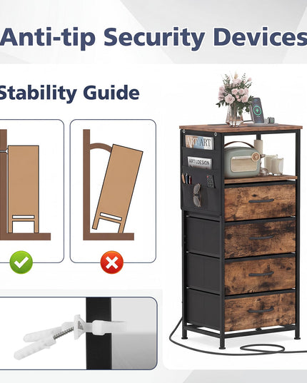 GIANTEX Modern 34" Bedside Table with 4 Fabric Drawers (1/2)