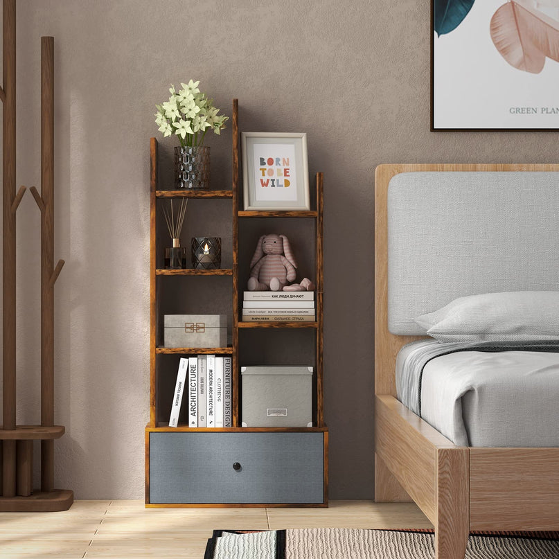Giantex 9-Cube Bookcase with 2 Drawers - Industrial Freestanding Open Display Shelving with Anti-toppling Device