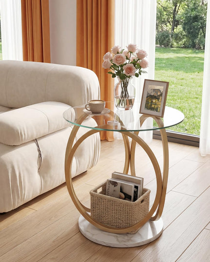 Giantex Round End Table Set of 1/2 Faux Marble Sofa Couch Side Table