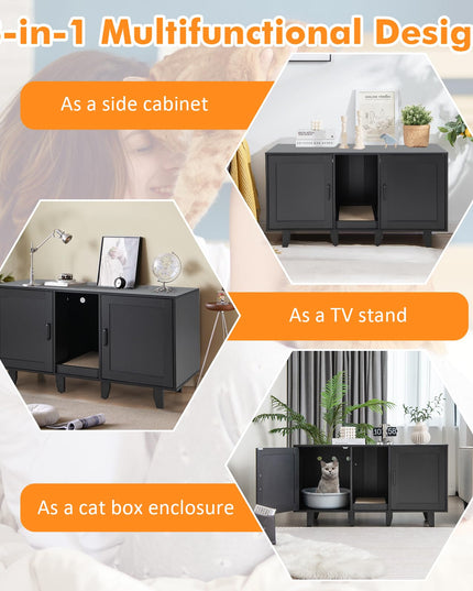 Giantex Cat Litter Box Enclosure - Cat Washroom Hidden Furniture with 2 Storage Cabinets