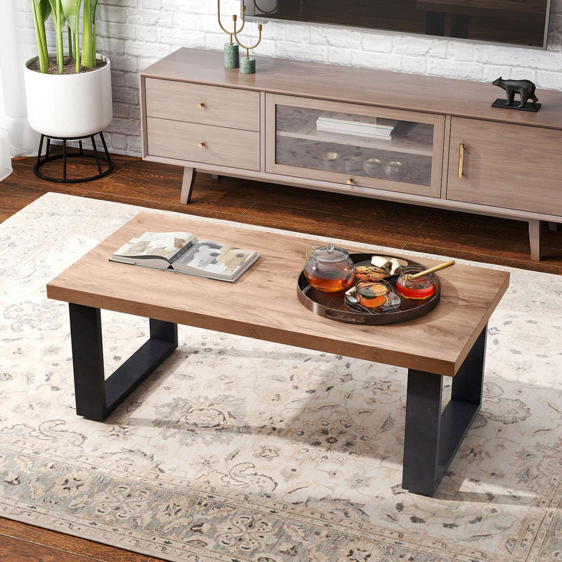 Giantex 47 Inch Industrial Wood Center Table with 1.8" Tabletop