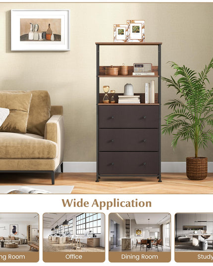 Giantex Corner Shelf with 3 Storage Drawers - 3-Tier Bookshelf with Height Adjustable Upper Shelf