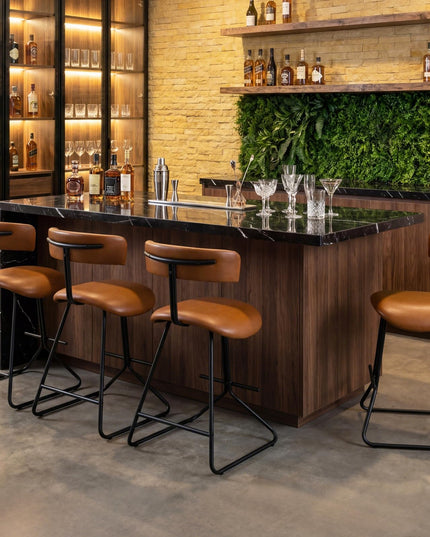 Giantex 25" Faux Leather Upholstered Armless Counter Height Chairs with Metal Legs & Footrest