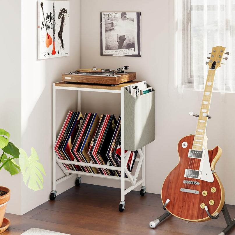 Giantex Rolling 2 Tier Turntable Stand with Storage Shelf Up to 130 Albums