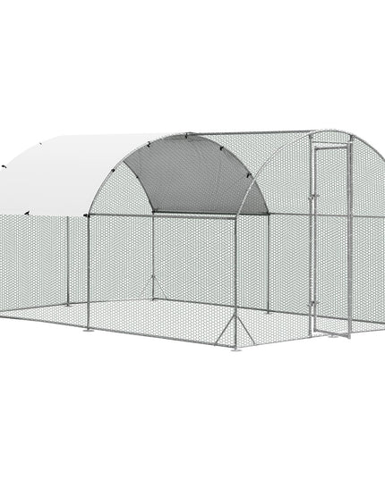 Giantex Metal Chicken Coop, Galvanized Walk-in Chicken Run with Waterproof PE Cover, Dome