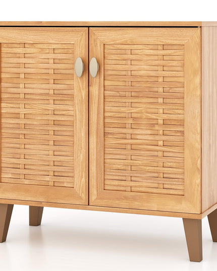 Giantex Shoe Cabinet with Doors, 4-Tier Farmhouse Shoe Storage Cabinet with 3 Adjustable Shelves