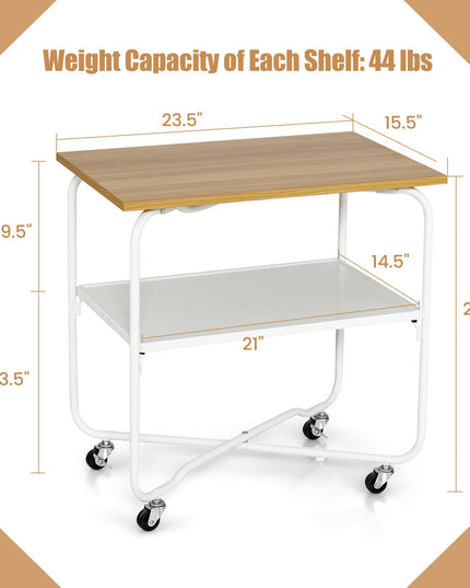 End Table on Wheels, 2-Tier Rolling Storage Cart - Giantex